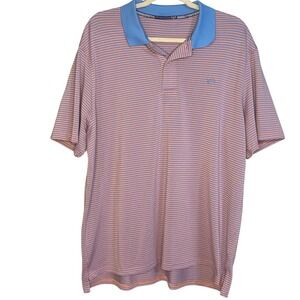 Southern Tide Polo Shirt Mens XL Blue Coral Stripe Short Sleeve Golf Casual